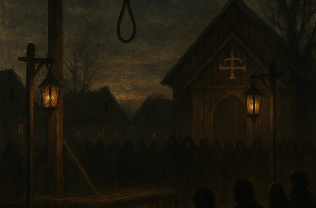 Villagers gather for the execution